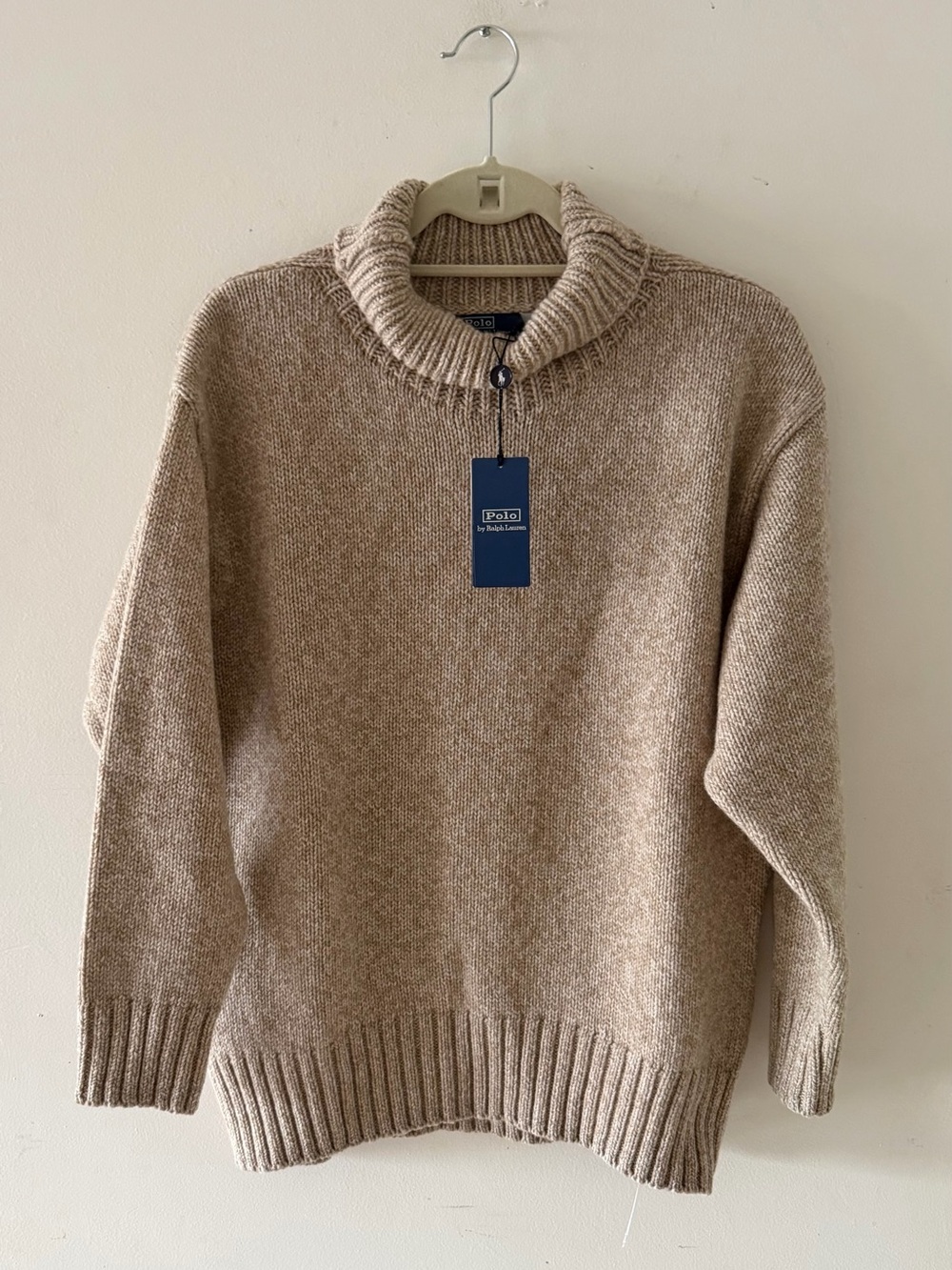 NWT Polo by Ralph Lauren Wool/Cashmere Oversized Beige Cowl Neck Sweater $398